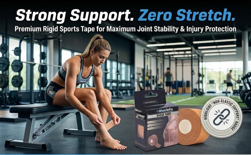 MuscleFix Rigid Sports Tape for Strong Joint Support, Injury Prevention & Athletic Strapping – Premium Non-Elastic Zinc Oxide Tape for Knees, Ankles & Shoulders (3.8 cm × 13.7 m) Pack of 1 - Image 3