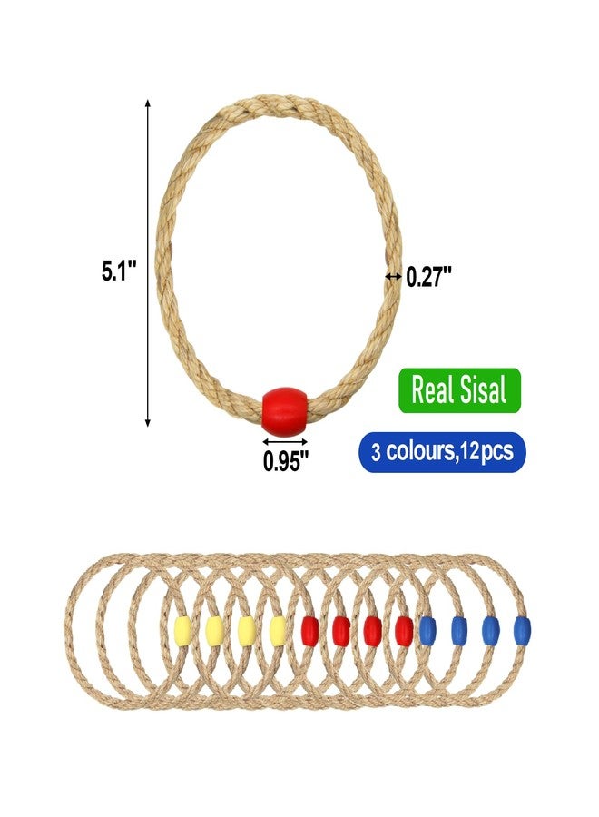 DONZWIYES 12 Pack Multicolor Sisal Rope Ring Toss Game Replacement Parts for Adults and Kids, Outdoor Toss Rings for Agility Practice and Speed/Yard/Lawn Games for Party (3 Colors-Red Yellow Blue) - Image 3