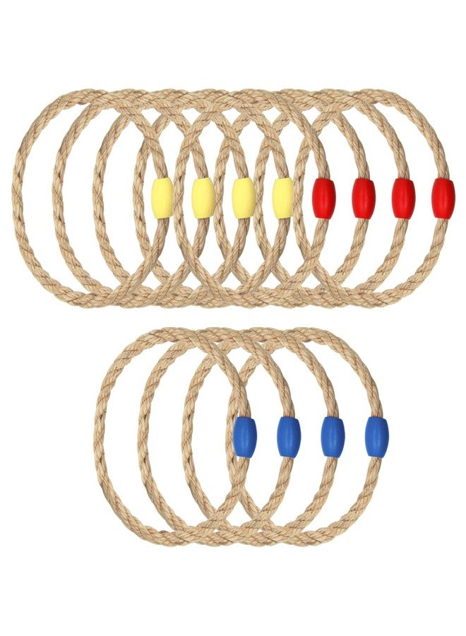 DONZWIYES 12 Pack Multicolor Sisal Rope Ring Toss Game Replacement Parts for Adults and Kids, Outdoor Toss Rings for Agility Practice and Speed/Yard/Lawn Games for Party (3 Colors-Red Yellow Blue) - Image 1