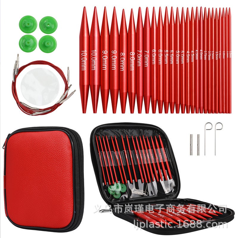 New circular needle set red aluminum oxide sweater needles with red DIY hand knitting tools wholesale CK034 Red ring needle set - Image 2