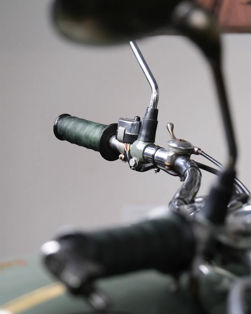 Trip Machine Company Genuine Leather Handlebar Grip Wraps for Royal Enfield, Harley, Jawa, Triumph, Bajaj, TVS, Honda | Premium Handle Grip Covers | Universal Fit Bike Throttle Wrap Accessories - Forest Green - Image 5
