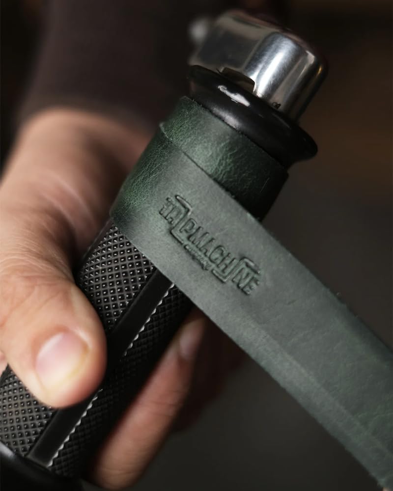 Trip Machine Company Genuine Leather Handlebar Grip Wraps for Royal Enfield, Harley, Jawa, Triumph, Bajaj, TVS, Honda | Premium Handle Grip Covers | Universal Fit Bike Throttle Wrap Accessories - Forest Green - Image 2