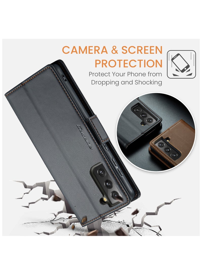 Samsung Galaxy S21 FE 5G Flip Wallet Case with RFID Blocking, Card Holder, and Magnetic Kickstand - Black - Image 5