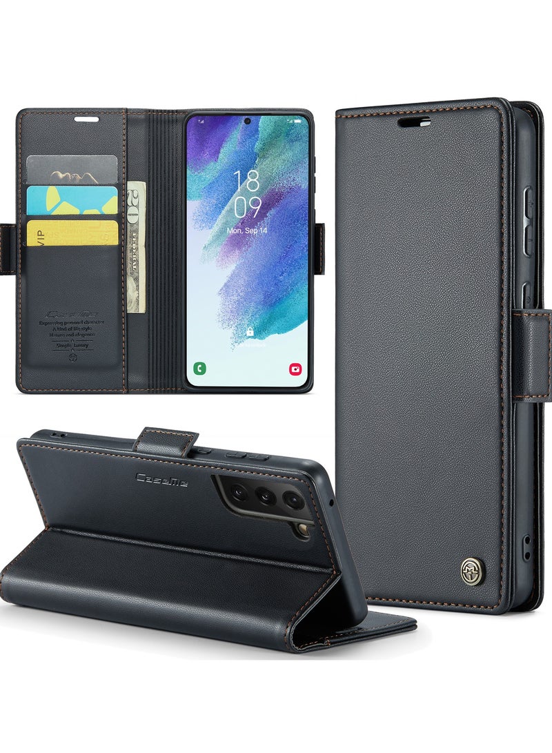Samsung Galaxy S21 FE 5G Flip Wallet Case with RFID Blocking, Card Holder, and Magnetic Kickstand - Black - Image 1