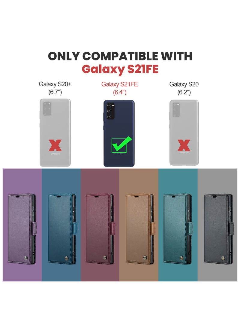 Samsung Galaxy S21 FE 5G Flip Wallet Case with RFID Blocking, Card Holder, and Magnetic Kickstand - Black - Image 2