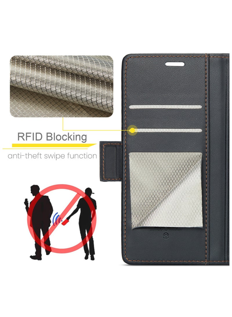 Samsung Galaxy S21 FE 5G Flip Wallet Case with RFID Blocking, Card Holder, and Magnetic Kickstand - Black - Image 3