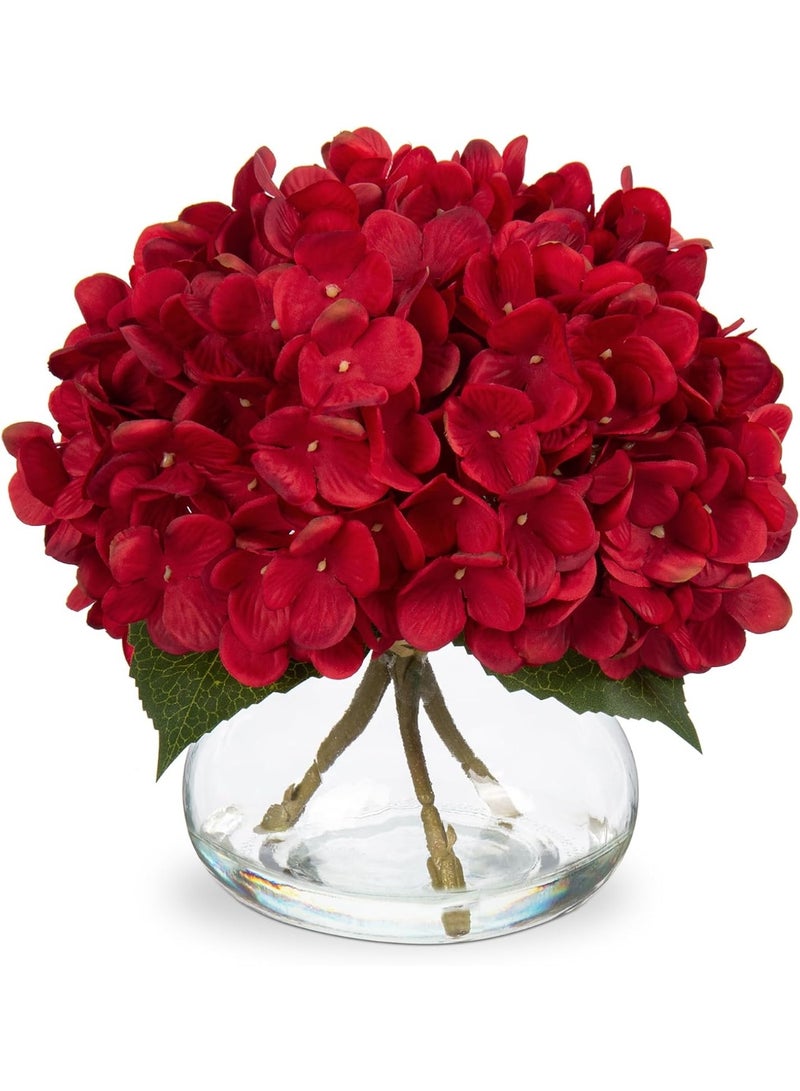LATIFA Hydrangea Artificial Flowers in Vase Red with Faux Water - Image 1