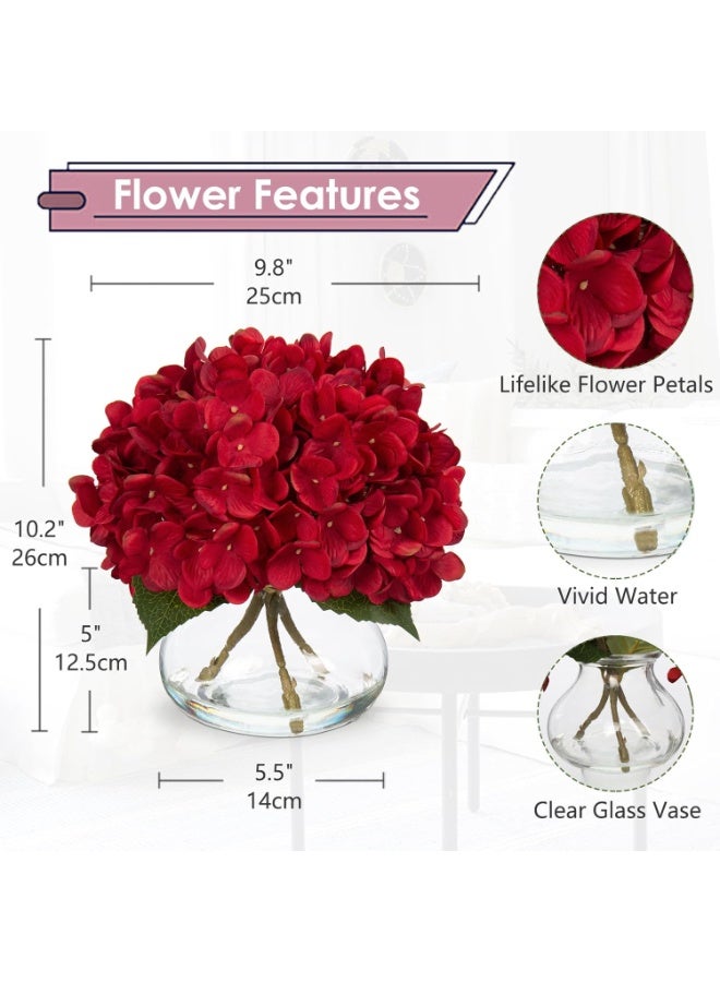 LATIFA Hydrangea Artificial Flowers in Vase Red with Faux Water - Image 3