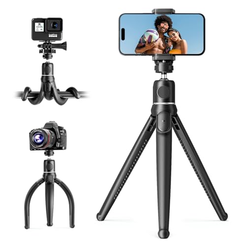 UBeesize Camera Tripod with Remote, Flexible Tripod Stand with Phone Holder and Action Camera Mount Adapter for iPhone Samsung Cellphones, Canon Nikon Sony Cameras - Image 1