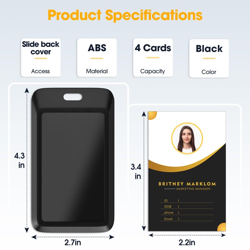 GoorDik 4 Pack Sliding Black ID Badge Holder, Heavy Duty Plastic ID Badge with Clear Window, Vertical Key Card Holder Protector Pouch for Office School ID Cards Proximity Key Cards Drivers Licenses & Passes - Image 2