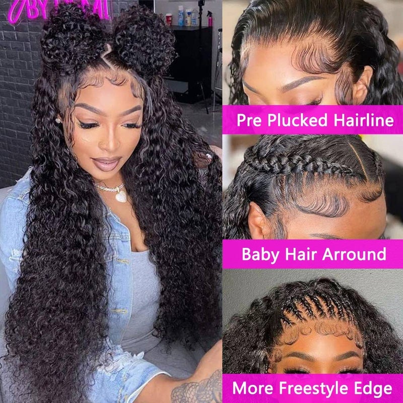 WPPIKK 30 Inch Lace Front Wig Human Hair Pre Plucked 180 Density Brazilian Wet and Wavy Human Hair Wigs for Black Women Glueless Curly 13x4 Lace Frontal Wig (30 Inch) - Image 2
