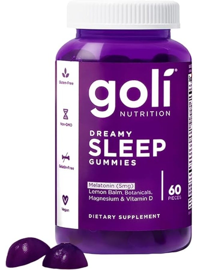 Goli حلوى دريمي سليب جيلي - 60 قطعة - الميلاتونين وفيتامين د والمغنيسيوم ومستخلص بلسم الليمون - خالية من الجيلاتين وخالية من الغلوتين ونباتية وغير معدلة وراثيًا - Image 1