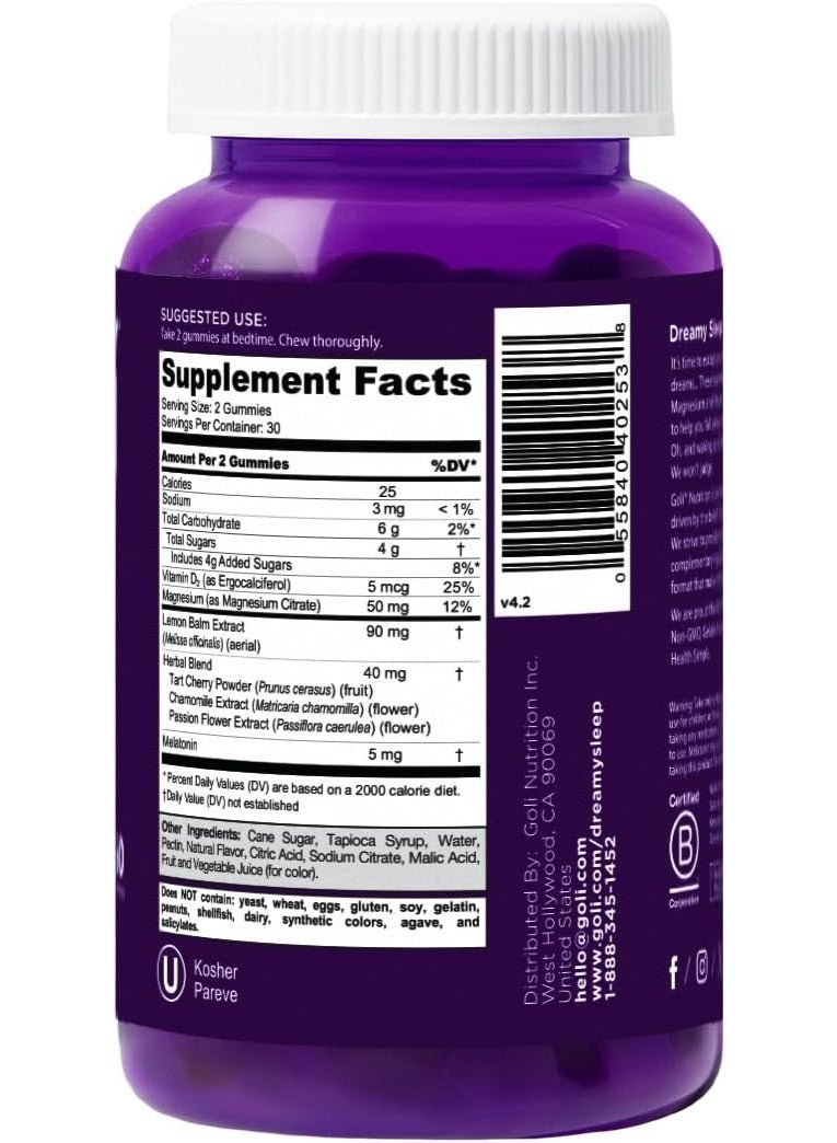 Goli حلوى دريمي سليب جيلي - 60 قطعة - الميلاتونين وفيتامين د والمغنيسيوم ومستخلص بلسم الليمون - خالية من الجيلاتين وخالية من الغلوتين ونباتية وغير معدلة وراثيًا - Image 2