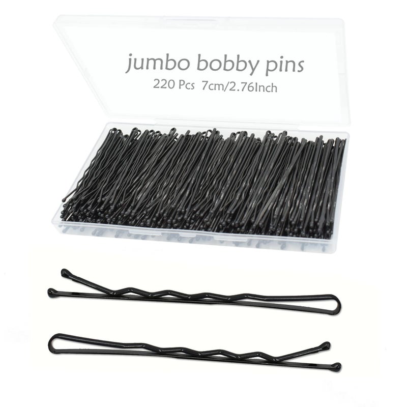 YINGFENG 220pcs Large 276Inch Bobby Pins for Women Super Grip Black Hair Clips with Box  Reusable NonSlip Pins for Thick Long Hair