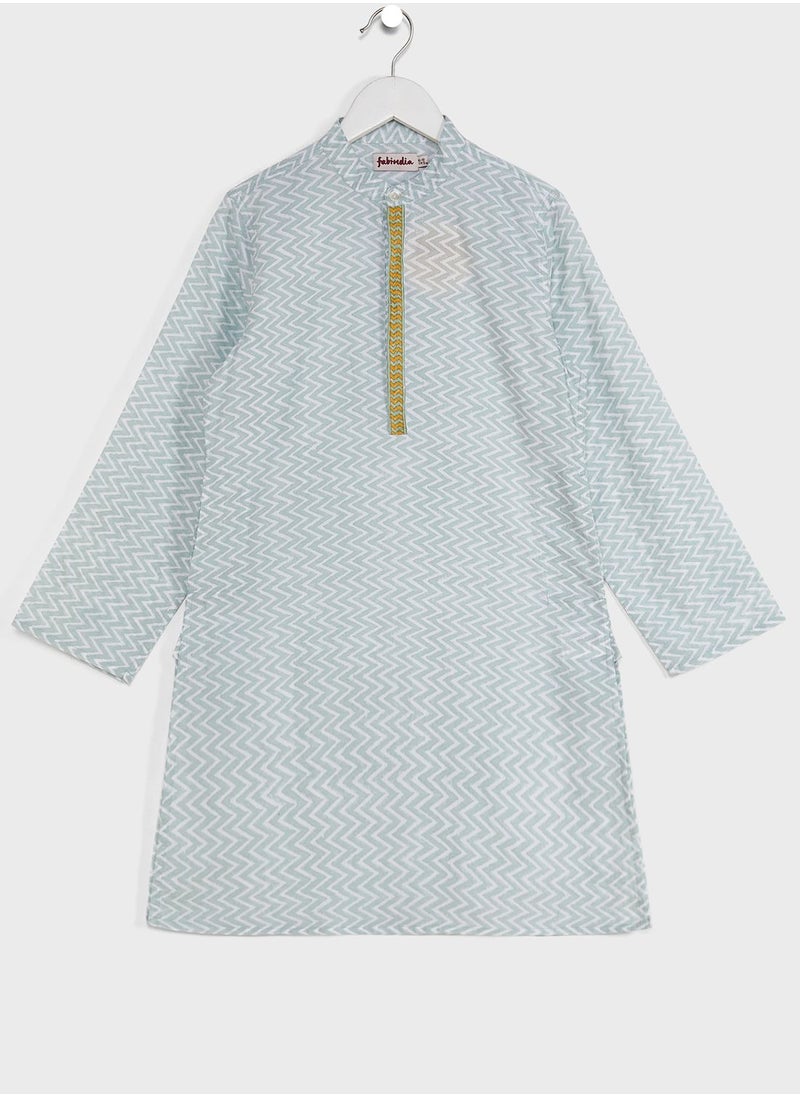 Fabindia - Youth Printed Jacket & Kurta Set - Image 1