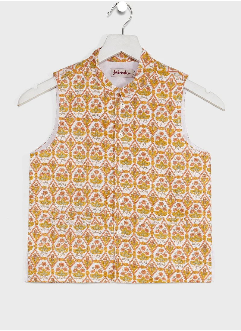 Fabindia Youth Printed Jacket & Kurta Set