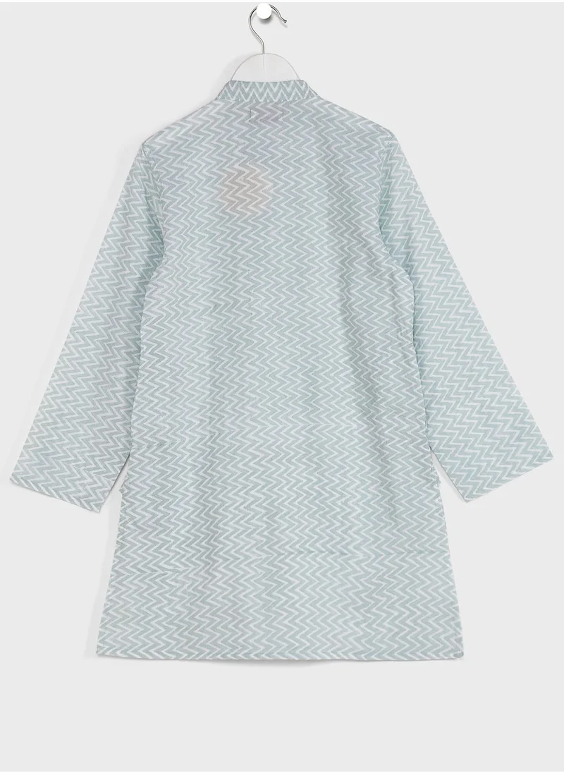 Fabindia Youth Printed Jacket & Kurta Set
