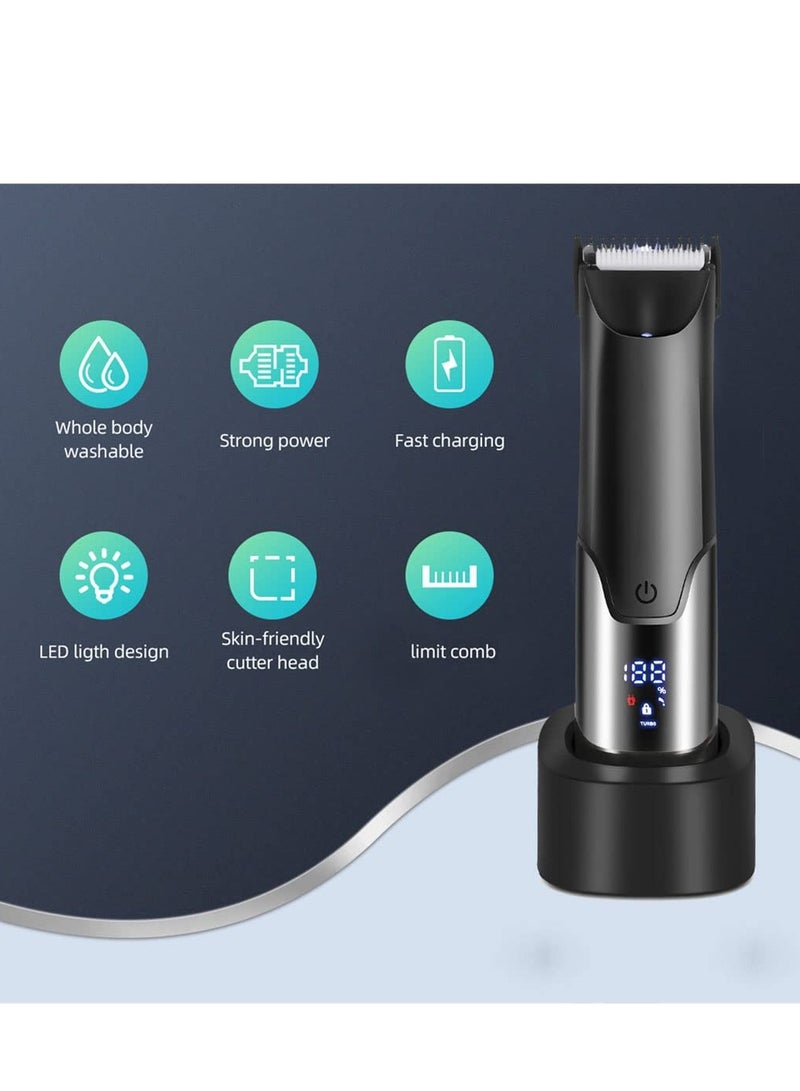 Excefore Body Shavers for Men, Body Hair Trimmer Men, Electric Groin Hair Trimmer, LED Light and Power Display, Keep Your Groin & Body Trim Neat Clean (Black) - Image 4