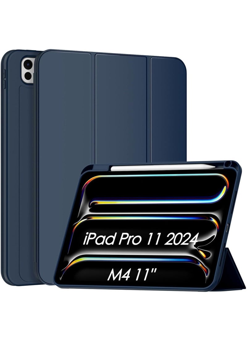 MIGOFAST IPad Pro 11 Inch Case 2024 M4 with Pencil Holder  Trifold Stand with TPU Back Shockproof Case for iPad Pro 11 2024 Support Apple Pencil Pro/USB-C Dark Blue - Image 1