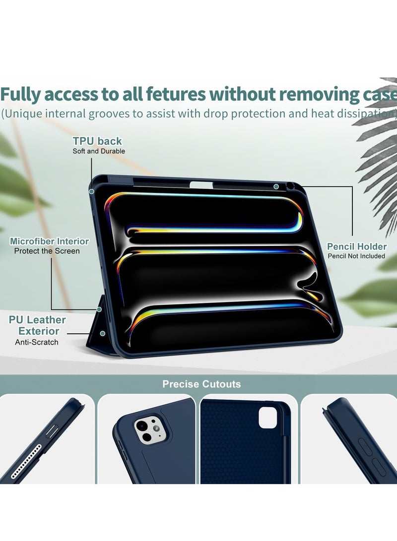MIGOFAST IPad Pro 11 Inch Case 2024 M4 with Pencil Holder  Trifold Stand with TPU Back Shockproof Case for iPad Pro 11 2024 Support Apple Pencil Pro/USB-C Dark Blue - Image 5