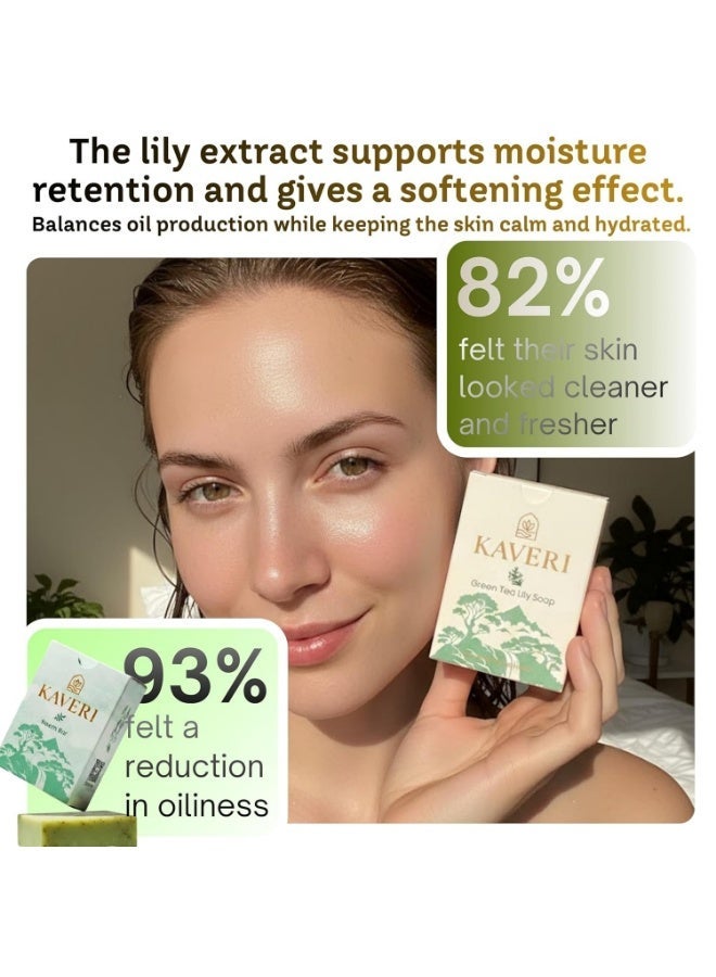 KAVERI Green Tea Lily Natural Soap Bar for Sensitive Dry Skin | Handmade Herbal Bathing Soap for Women Men | Refreshing & Antioxidant Rich | Gentle Daily Face Body Cleanser 110g - Image 4