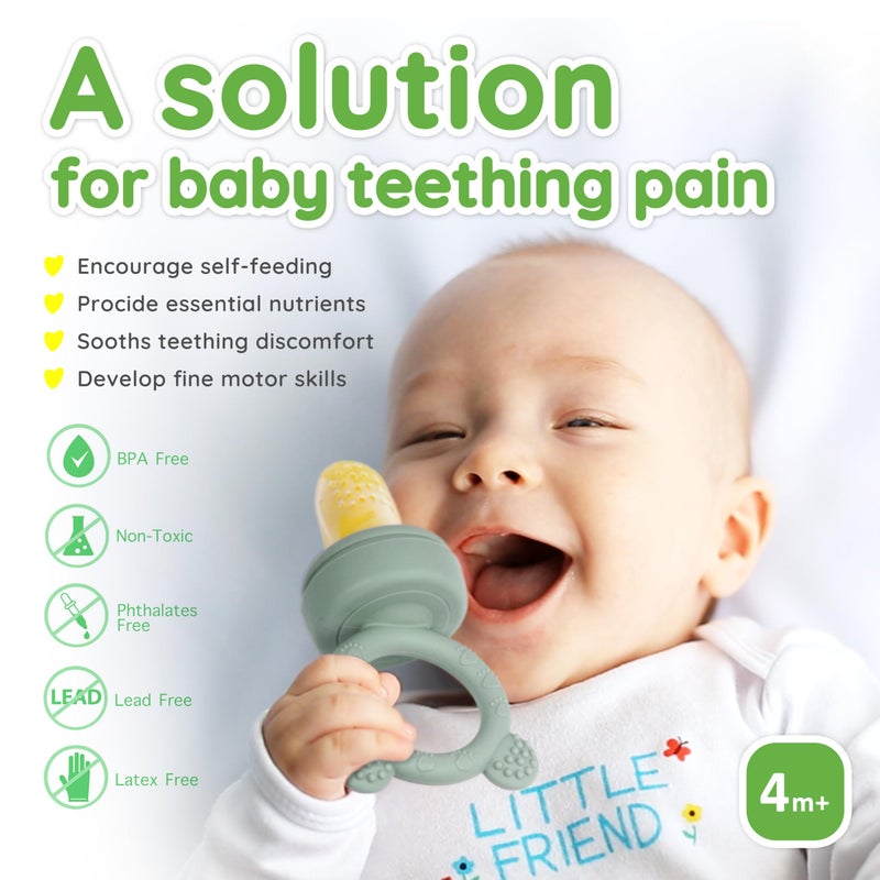 LittlesJoy Silicone Baby Fruit Feeder & Freezer Tray Set, Breast Milk Popsicle Mold, BPA Free for 3+ Months, Includes Silicone Pouches (Sage) - Image 2