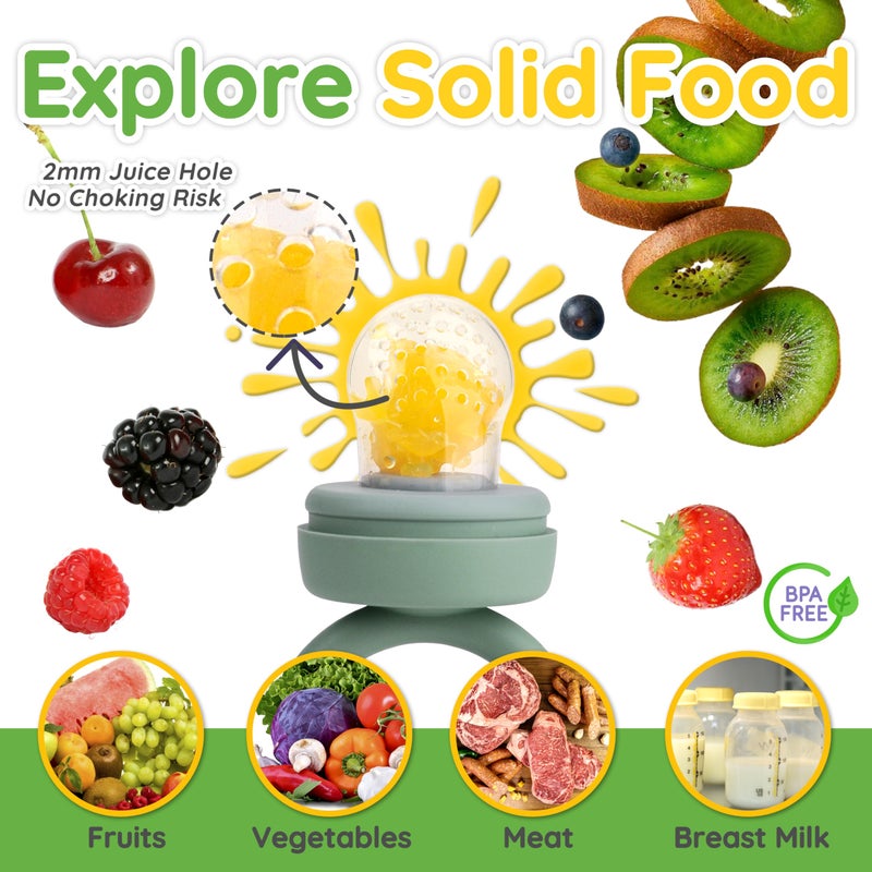 LittlesJoy Silicone Baby Fruit Feeder & Freezer Tray Set, Breast Milk Popsicle Mold, BPA Free for 3+ Months, Includes Silicone Pouches (Sage) - Image 3