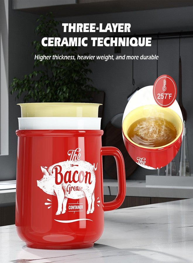 PGYARD Ceramic Bacon Grease Saver With Strainer - 23OZ Bacon Grease Container Farmhouse Keeper For Kitchen Fat Storage-Red - Image 4