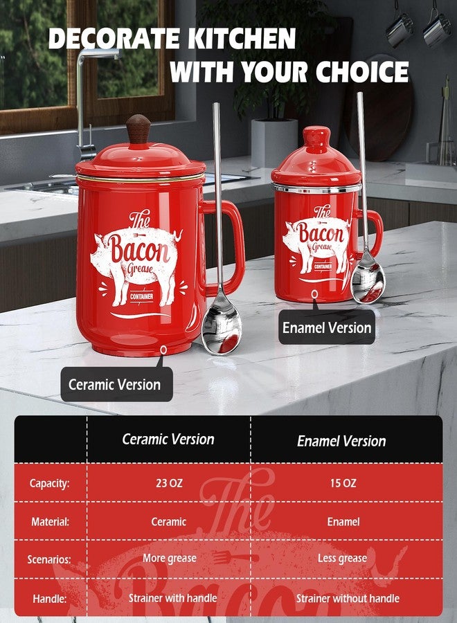 PGYARD Ceramic Bacon Grease Saver With Strainer - 23OZ Bacon Grease Container Farmhouse Keeper For Kitchen Fat Storage-Red - Image 3