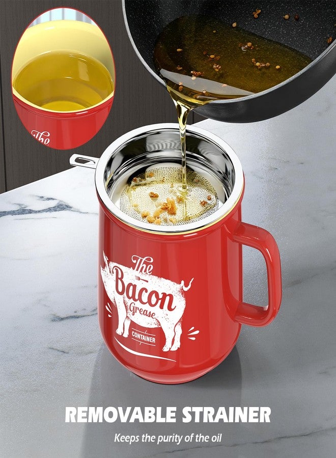 PGYARD Ceramic Bacon Grease Saver With Strainer - 23OZ Bacon Grease Container Farmhouse Keeper For Kitchen Fat Storage-Red - Image 5