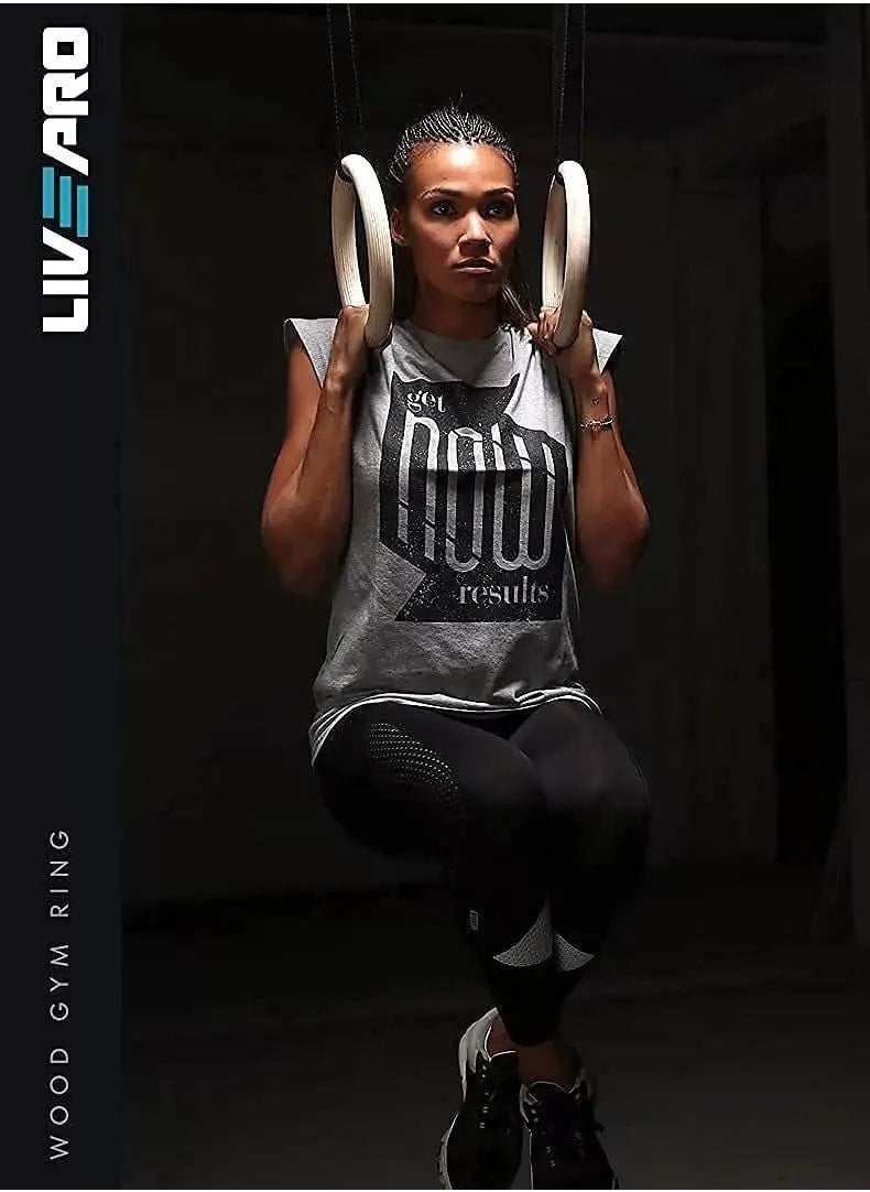 LivePro Gym Rings Wood Gymnastic Ring Straps Heavy Duty Gym Equipment for Cross Training Workout Strength Training Gymnastics Fitness Pull Ups And Dips  - Image 3