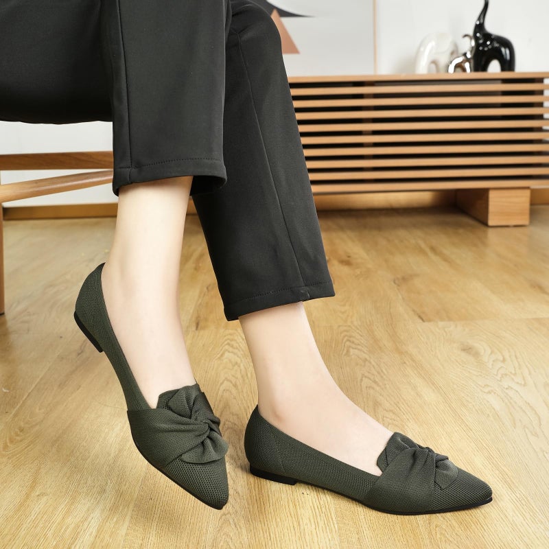 HIULYCENCE Women's Flats Shoes Pointed Toe Ballet Flats with Bow Comfortable Knit Dressy Flats Green US8 - Image 3