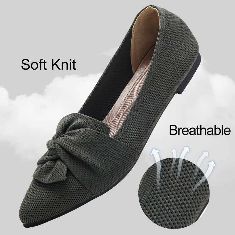 HIULYCENCE Women's Flats Shoes Pointed Toe Ballet Flats with Bow Comfortable Knit Dressy Flats Green US8 - Image 5
