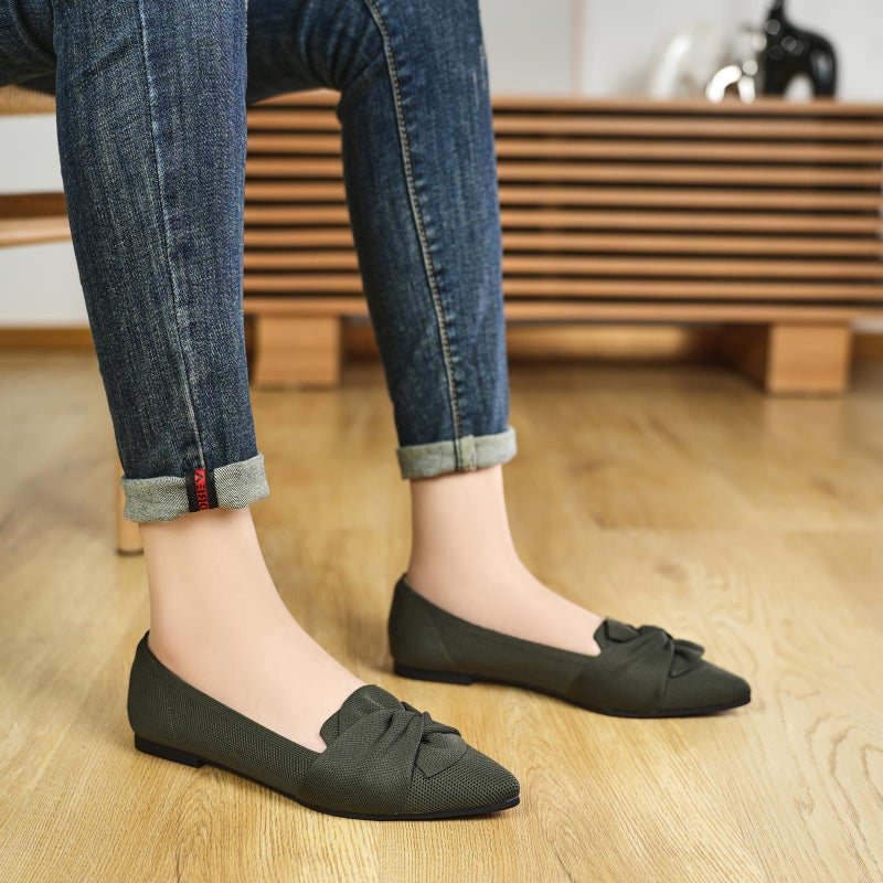 HIULYCENCE Women's Flats Shoes Pointed Toe Ballet Flats with Bow Comfortable Knit Dressy Flats Green US8 - Image 2
