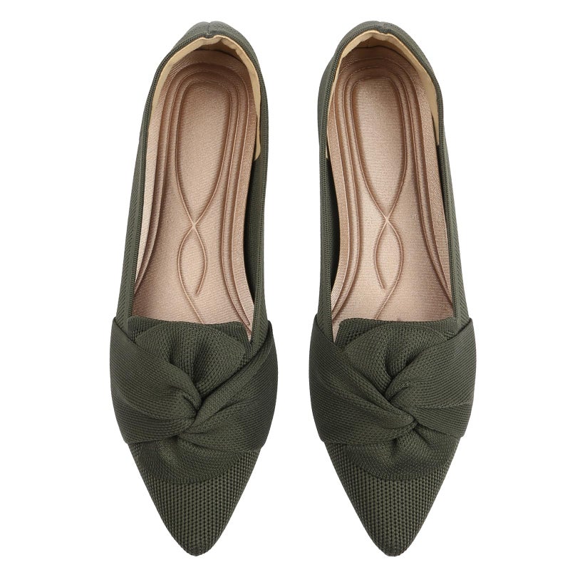 HIULYCENCE Women's Flats Shoes Pointed Toe Ballet Flats with Bow Comfortable Knit Dressy Flats Green US8 - Image 1