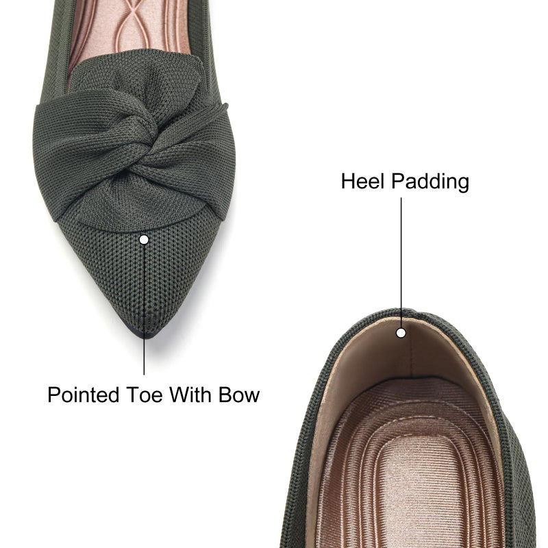 HIULYCENCE Women's Flats Shoes Pointed Toe Ballet Flats with Bow Comfortable Knit Dressy Flats Green US8 - Image 4