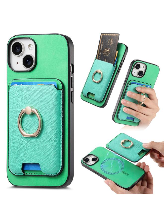 S-TOP Case For iPhone 15 Plus Retro Cross Leather Card Bag MagSafe Phone Case - Image 1