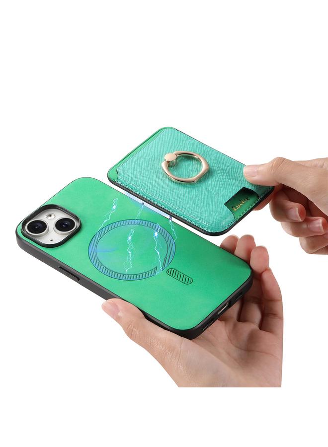 S-TOP Case For iPhone 15 Plus Retro Cross Leather Card Bag MagSafe Phone Case - Image 5