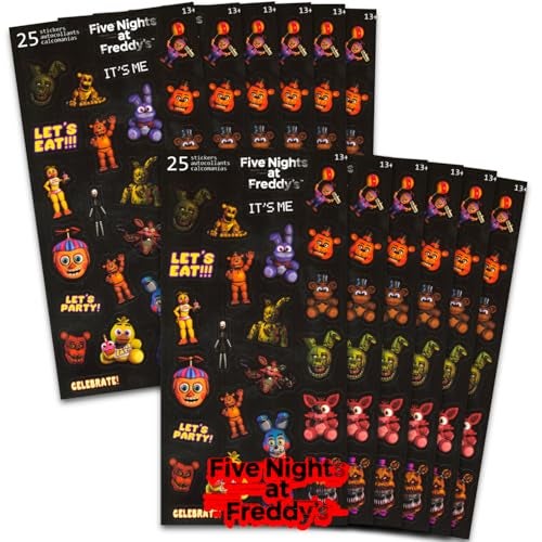 Five Nights at Freddy's Party Favors for Boys & Girls - FNAF Stickers Sheet Bulk Bundle with 12 Pack Five Nights at Freddy's Sticker Sheets for Kids Birthday Party & Goodie Bags | FNAF Party Supplies - Image 1