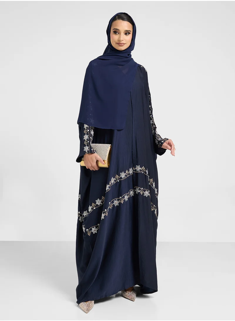 hayas closet V-Neck Embroidered Cape Sleeve Abaya