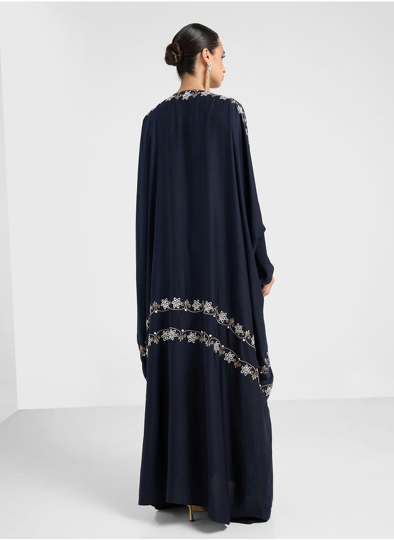 hayas closet - V-Neck Embroidered Cape Sleeve Abaya - Image 1
