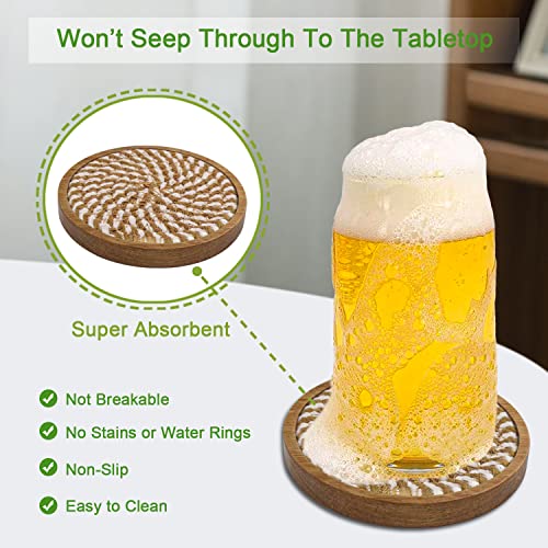 Eykao 5 Pack Coasters for Drinks Absorbent, 4.3 inches Woven Coasters for Coffee Tables, Wooden Drink Coasters for Table Protection, Reusable Drink Coasters for Kitchen, Farmhouse, Bar, Office, Brown - Image 2