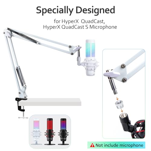 WIBOND For HyperX Quadcast S Boom Arm - Upgraded Mic Arm with Reduce Wind Noises Mic Foam Cover, White Boom Arm for Hyperx Quadcast, 3/8" to 5/8" Adapter Compatible with Other Models - Image 4