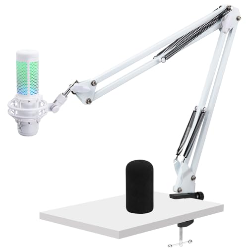 WIBOND For HyperX Quadcast S Boom Arm - Upgraded Mic Arm with Reduce Wind Noises Mic Foam Cover, White Boom Arm for Hyperx Quadcast, 3/8" to 5/8" Adapter Compatible with Other Models - Image 1