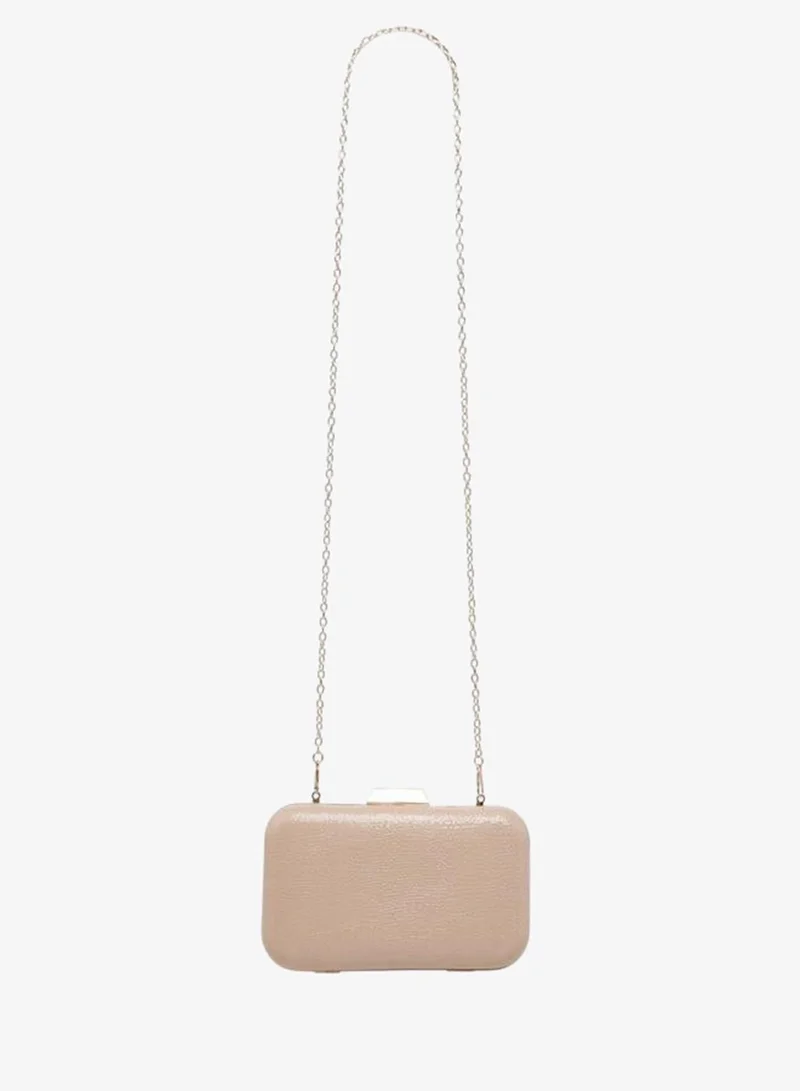 Flora Bella By Shoexpress Textured Clutch with Detachable Chain Strap