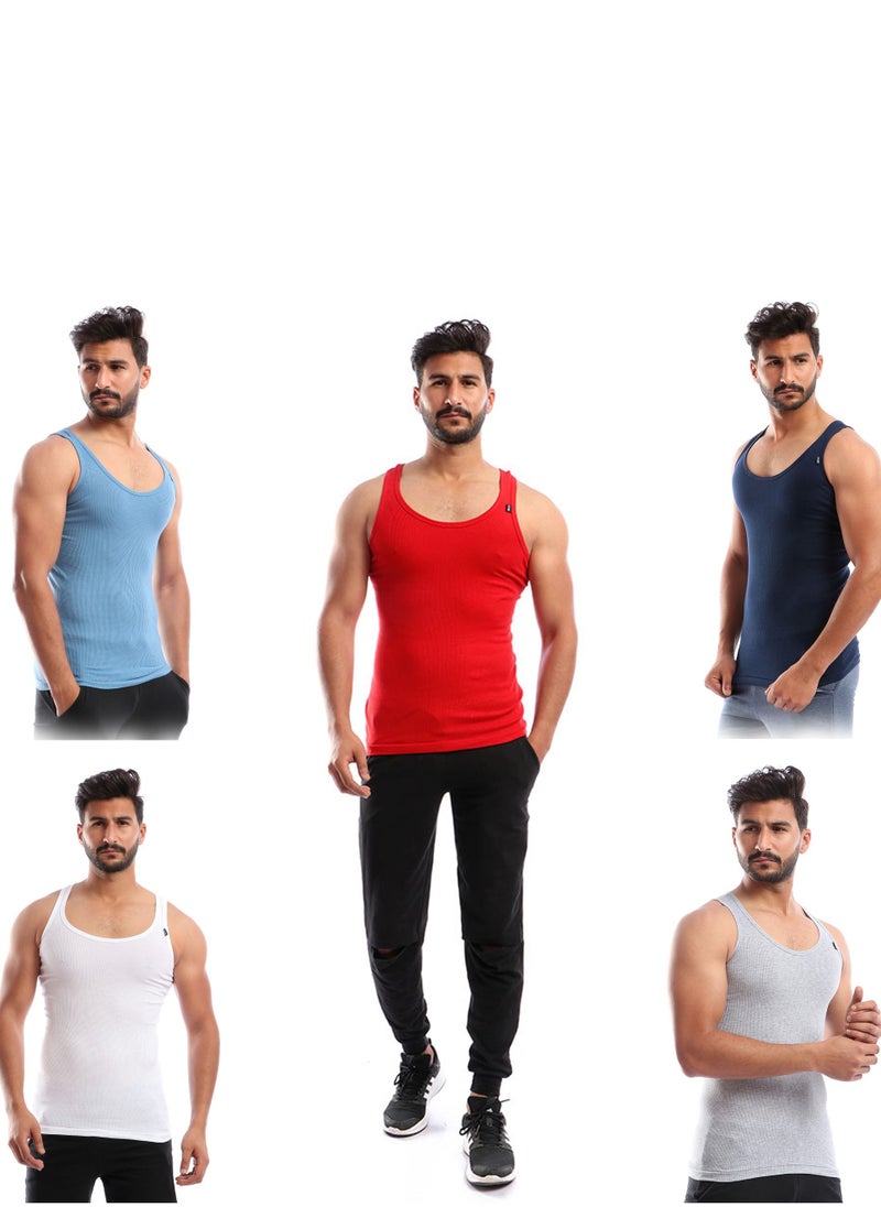 COTTONIL Bundle Of Five Solid Slip On Ribbed Sleeveless Undershirt  - Image 1