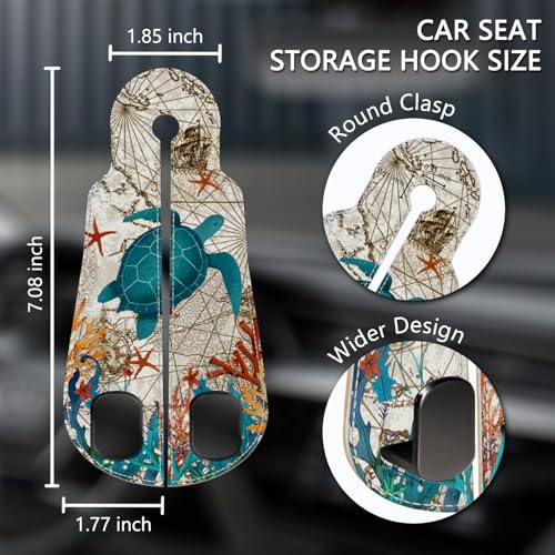 Blusabaca 2PCS Car Seat Back Storage Headrest Hooks, Sea Turtle Purse Holder Bags Hanger, PU Leather Double Metal Hook for Backseat Organizer, Women Car Accessories Organization - Image 5