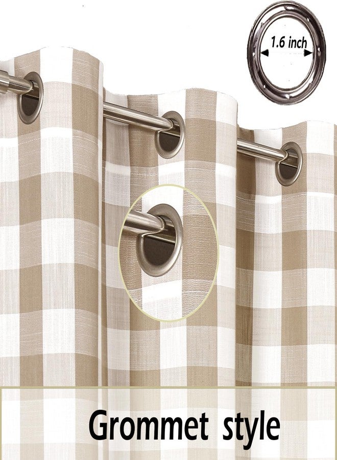 Amzdecor ستائر Amzdecor بنقشة مربعات بنمط بافالو مع حلقات معدنية، طولها 63 بوصة، ستائر ريفية شبه شفافة بنقشة مربعات لغرفة المعيشة أو غرفة النوم، قطعتان (40 بوصة × 63 بوصة)، كتان وأبيض) - Image 4
