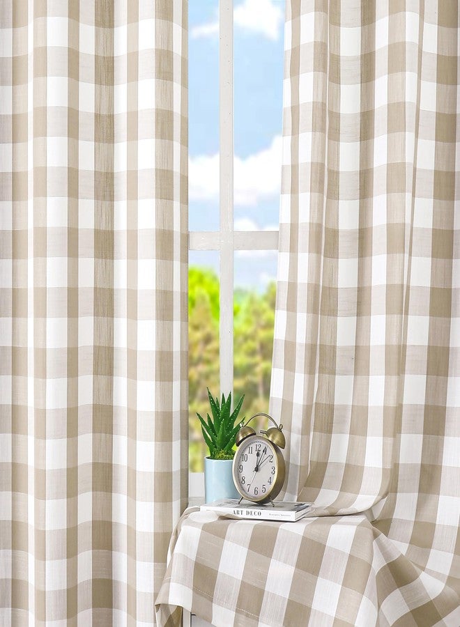 Amzdecor ستائر Amzdecor بنقشة مربعات بنمط بافالو مع حلقات معدنية، طولها 63 بوصة، ستائر ريفية شبه شفافة بنقشة مربعات لغرفة المعيشة أو غرفة النوم، قطعتان (40 بوصة × 63 بوصة)، كتان وأبيض) - Image 2