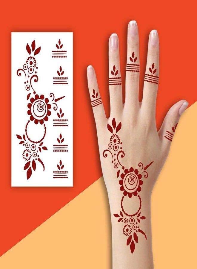 ORDERSHOCK Elegant & Modern Maroon Mehndi Art With Flowers For Beautiful Looks, Simple Mehndi Sticker For Girls & Women - Image 1